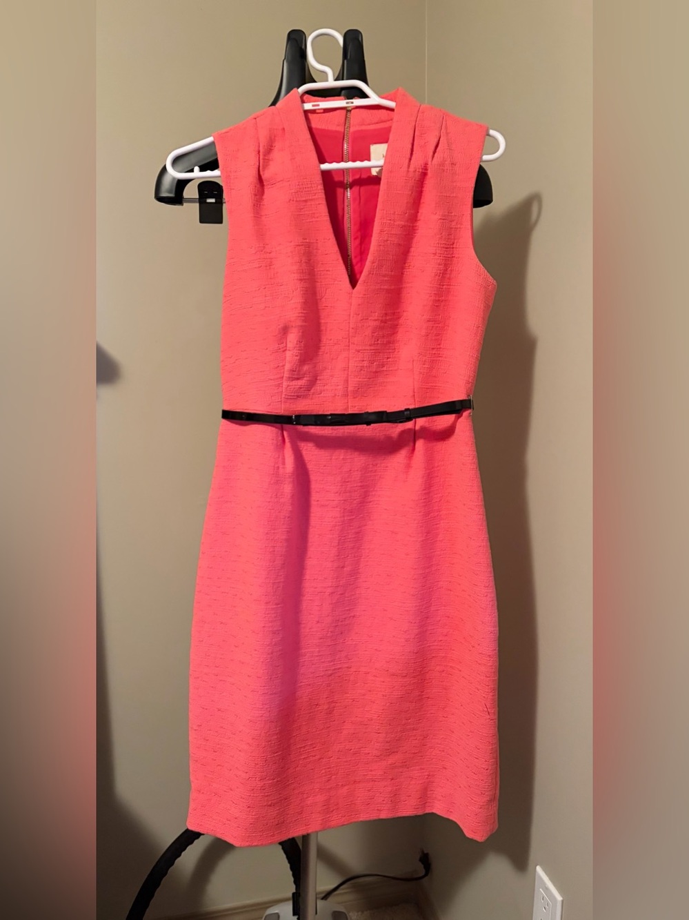 Kate Spade Gwendolyn Dress Coral Pink Sheath V-Neck Belted 2014 Collection